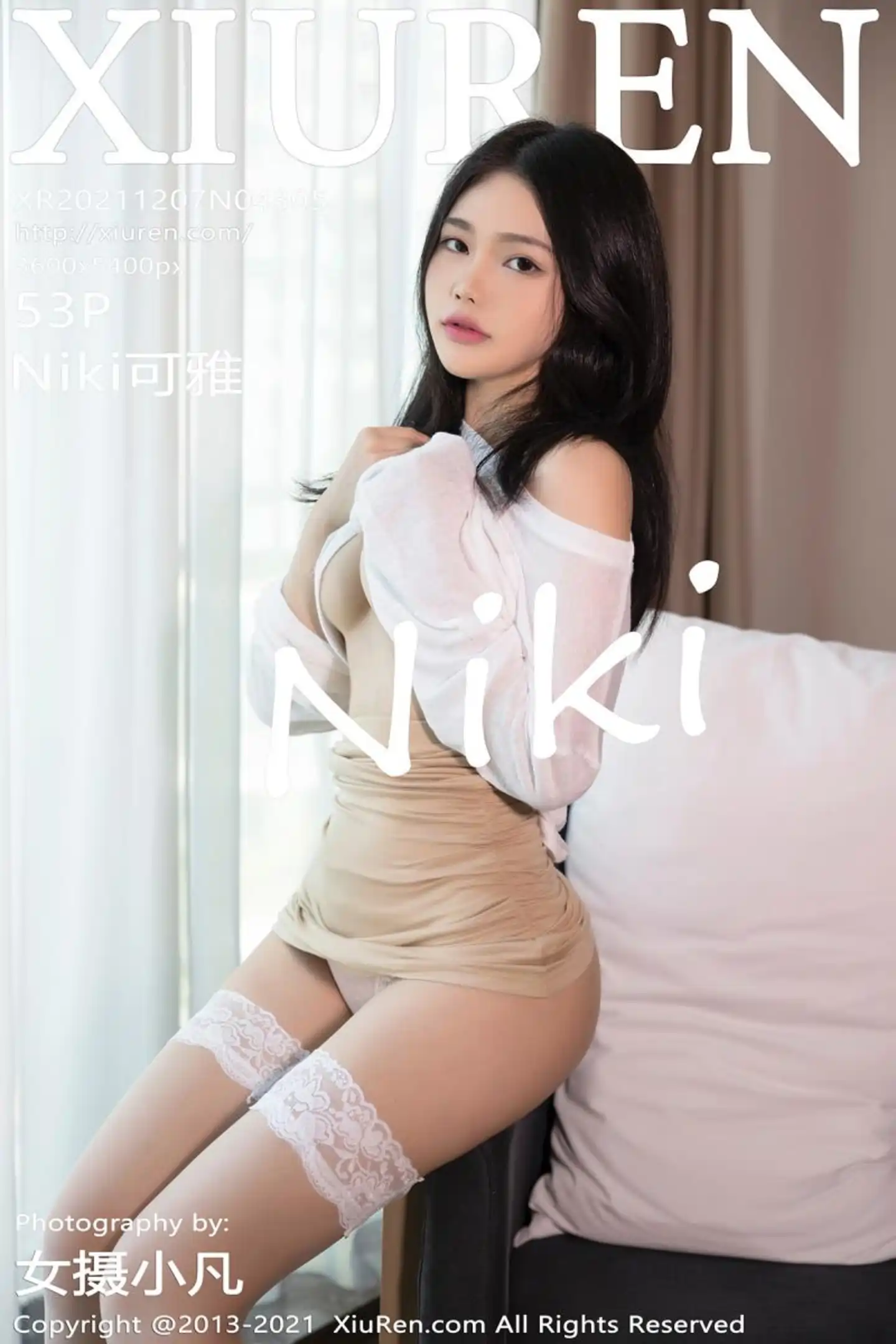 [XiuRen秀人网]No.4305_模特Niki可雅白色薄透服饰配超短裙蕾丝袜秀翘臀美腿诱惑写真53P-秀人网 - XiuRen.Space